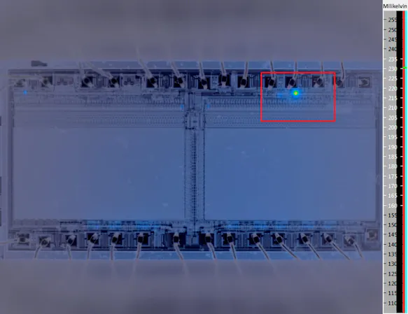 InfraTec Lock-in Thermography; Combination of live and amplitude image