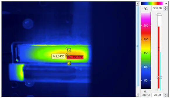 Temperature distribution on the surface of an organosheet