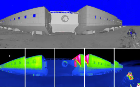 Example data from a scan position in front of South Pole Station.