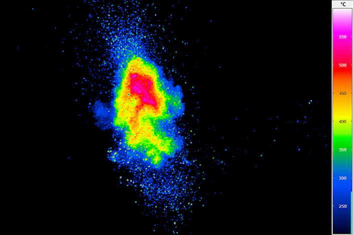 Explosion process of a firework thermographically imaged with an ImageR 8300 hs