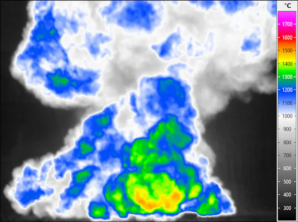 Deflagration of black powder taken with ImageIR® 8800 hp and 50 mm lens