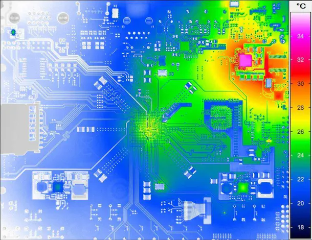 Temperature distribution on a circuit board (PCB)